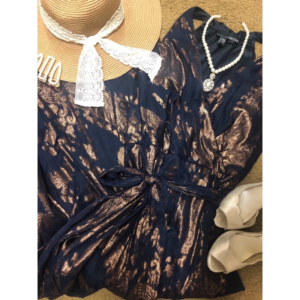 Neiman Marcus jacquard metallic evening gown